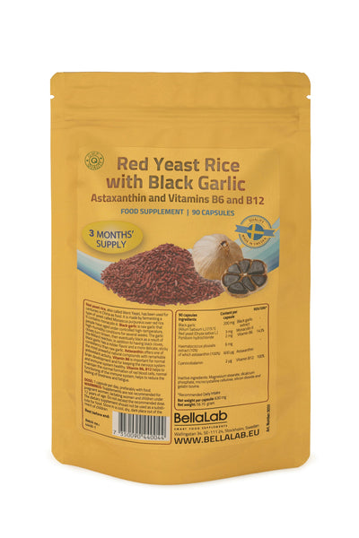 Rdeči kvasni riž s črnim česnom, astaksantinom in vitaminoma B6, B12