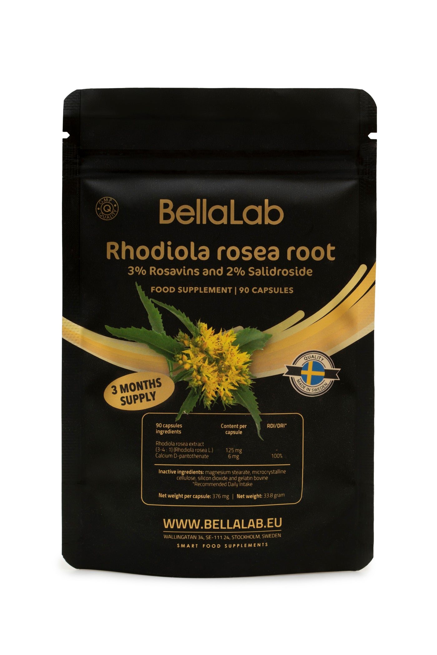 Rhodiola kapsule na sprednji strani embalaže